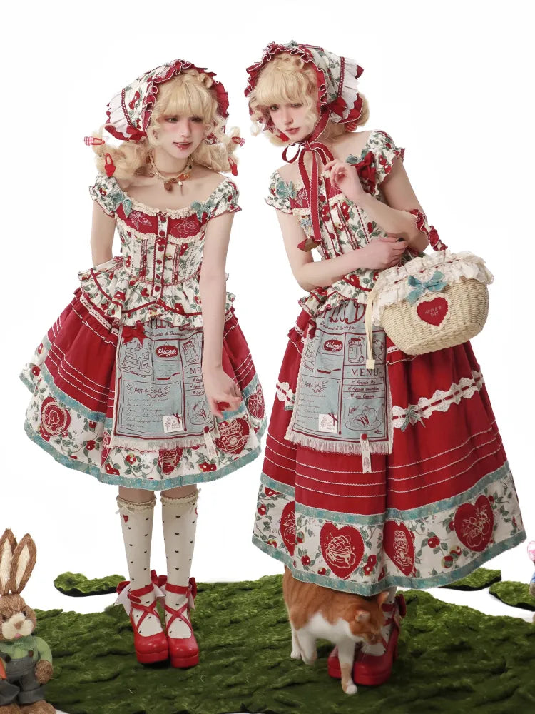 Roter Country Lolita Dreiecksschal mit Apfel-Print