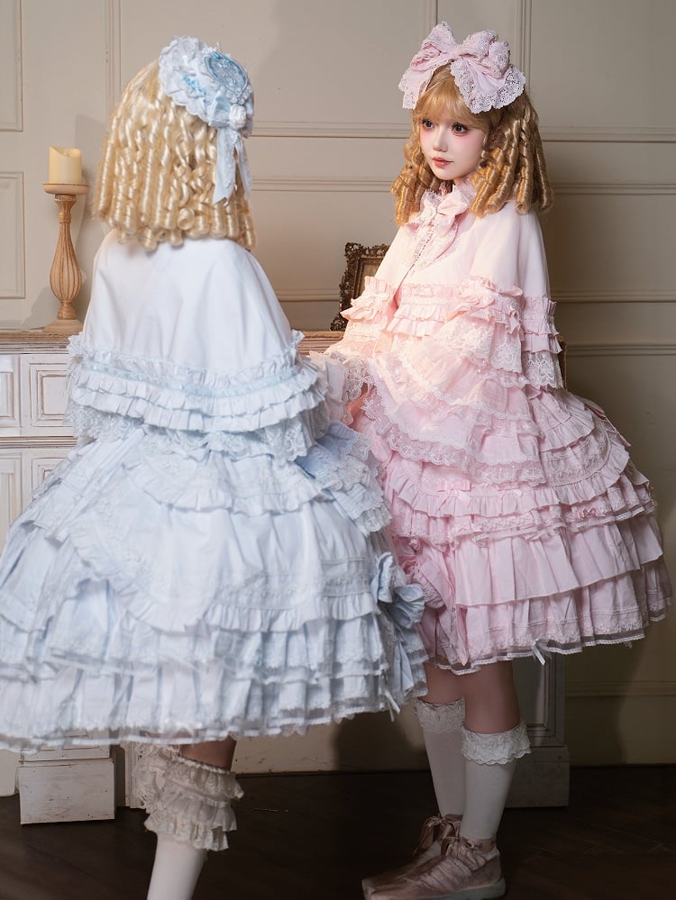 Cape Lolita JSK Bust Under Bell Blouse Pink + Set - Dress Full Sleeves Dollcore Sakura