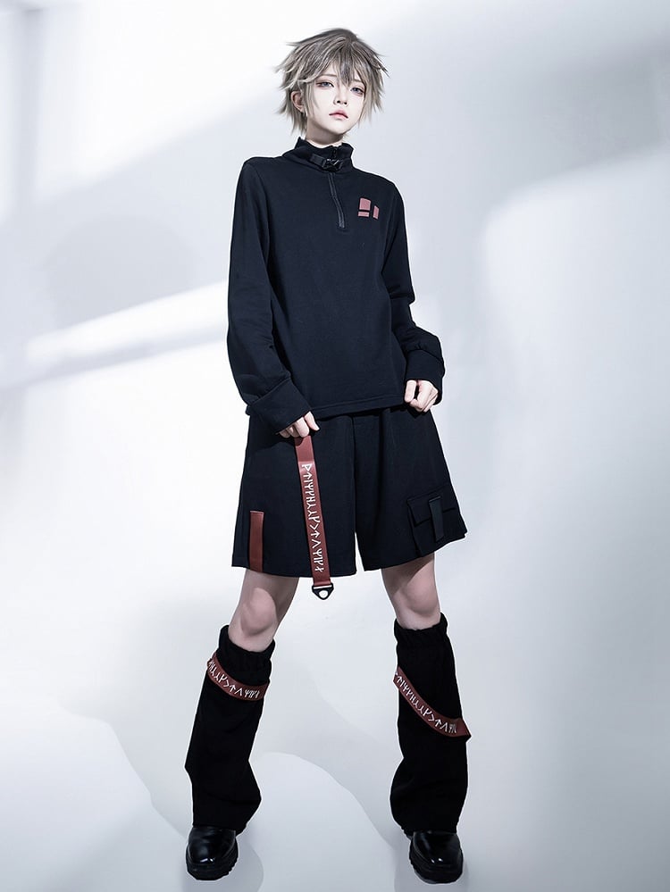 Collar Techwear Black Pullover Ouji Buckle Zip and Top