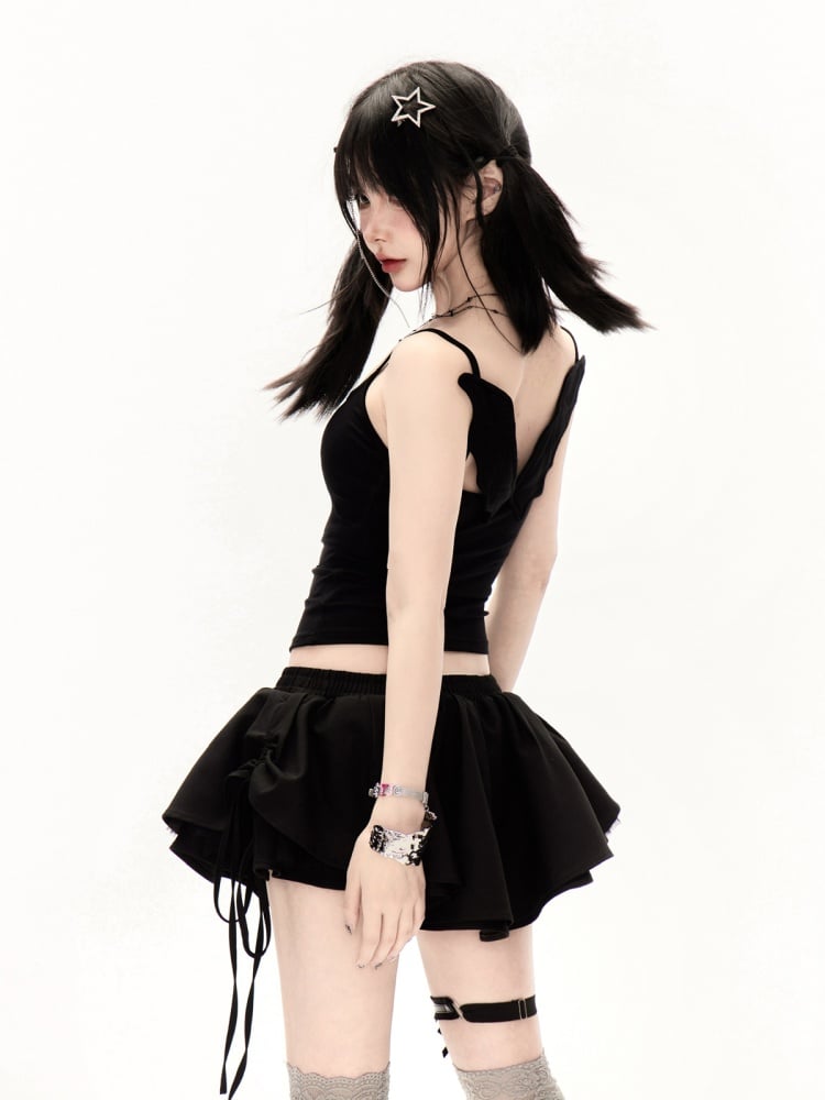 Black Scoop Bittersweet Cami Top Neckline Angel Wings Back