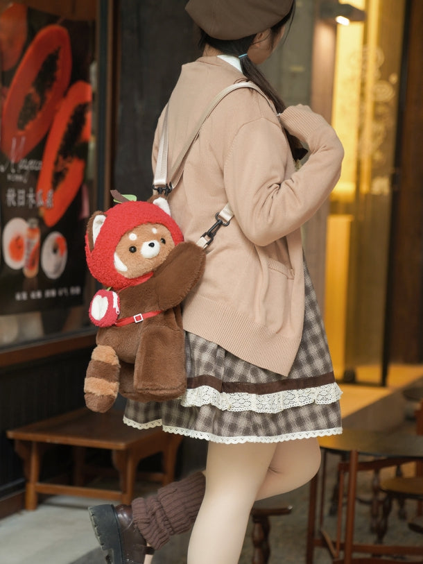 + Apple Red Backpack/Crossbody Brown 28/40 cm Panda/Apple Bag Cute Keychain Plush Hat Panda