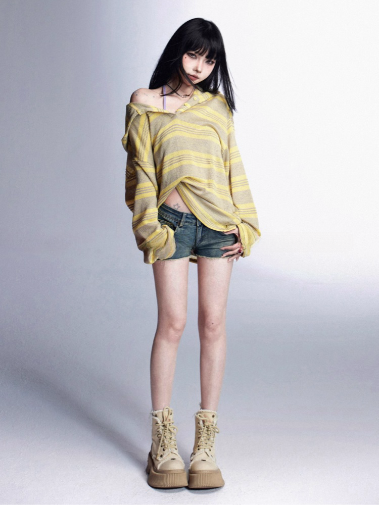 Loose Protection Yellow/Black Sun Top Knitted Hooded