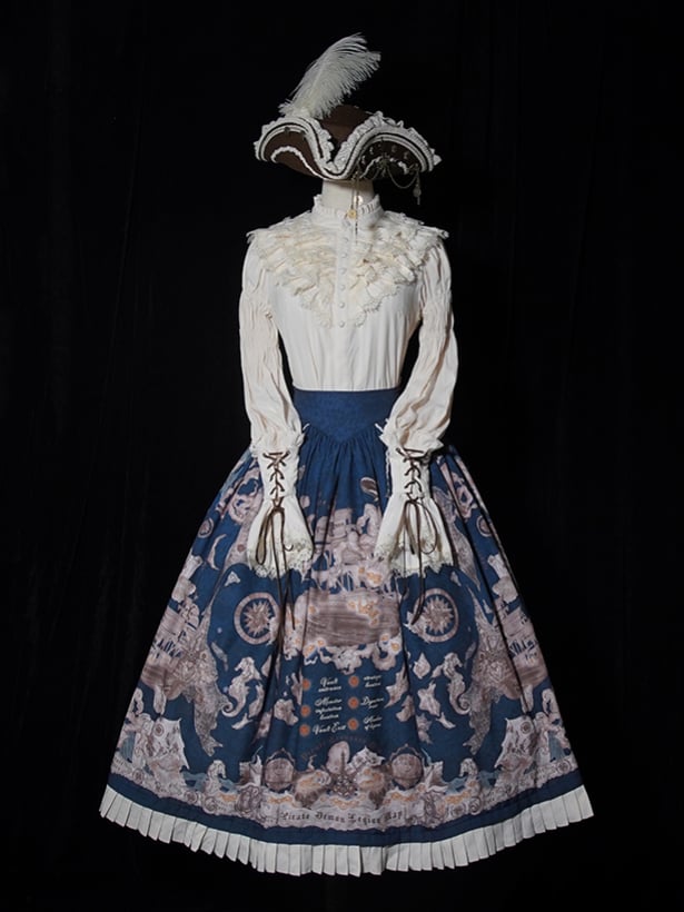 Skirt Corset Print Blue Ship Lolita Belt Pirate Dark Waist