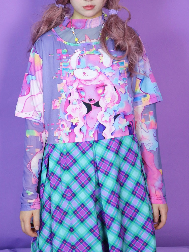 Cartoon Colorful Dress Plaid Print Pattern