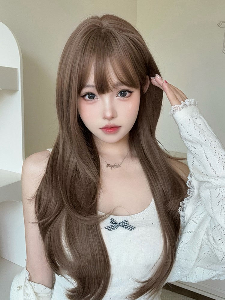 Length Wavy Wig Brown Light Air Bangs With 72CM