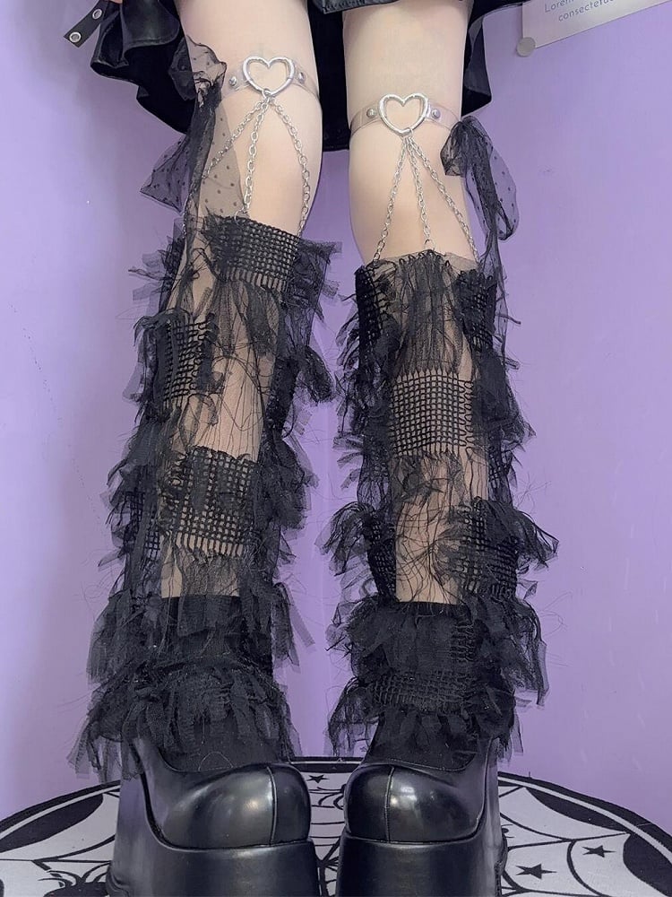 Garters Strap Self-tie Heart Sleeves Y2K With White/Black Tassels Leg Decorated