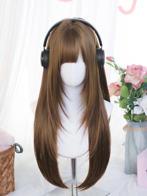 60-65cm Length Straight With Brown Bangs Wig