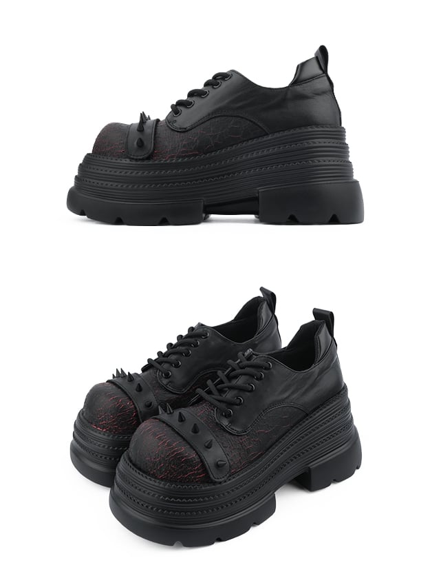 Gothic Closure Red Lace-up Shoes Stud Platform Style Detailing Cone Black in -