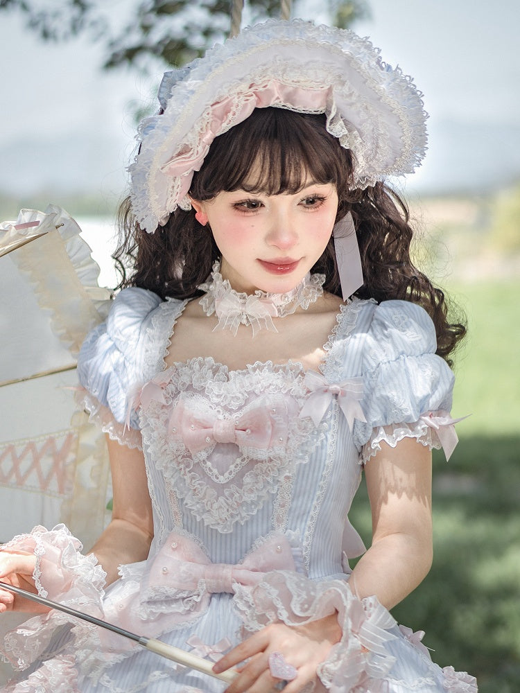 Bonnet Pattern and Blue Lolita Striped Pink