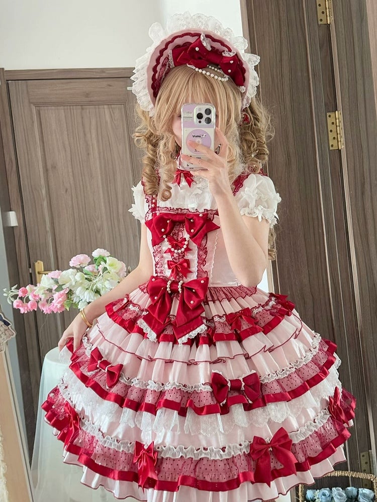 Red Bowknot Bead Chain Choker / Bonnet