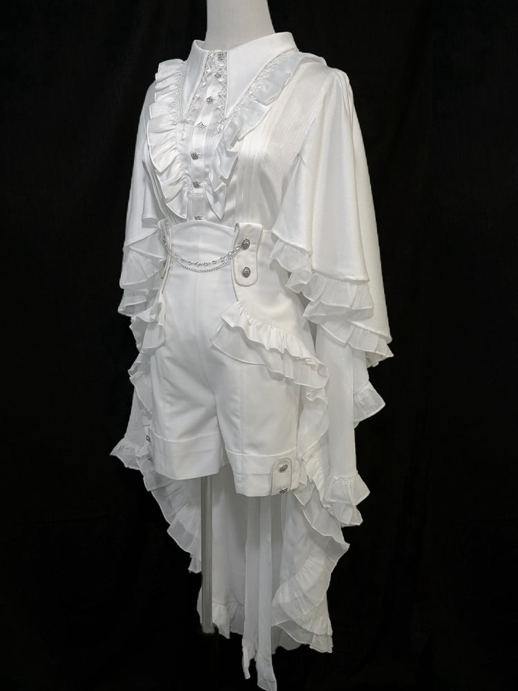 Foldover Collar Cape Lolita Gothic Design Cascading Ouji Shirt Pointed White Ruffle