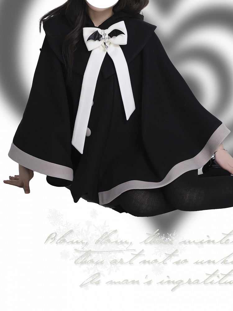 Schwarz-grauer Kapuzenmantel mit Katzenohren-Design