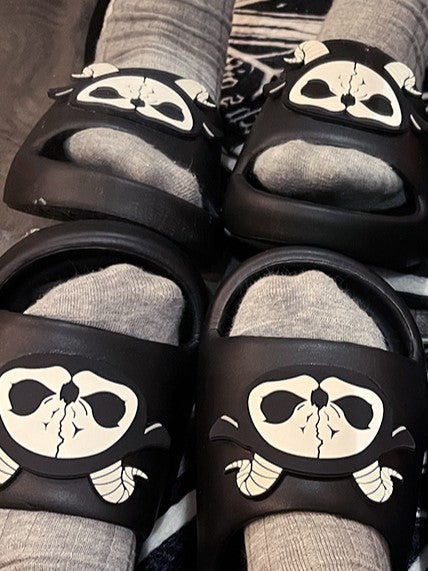 Slippers Reaper Grim Gothic Black Applique White and Summer