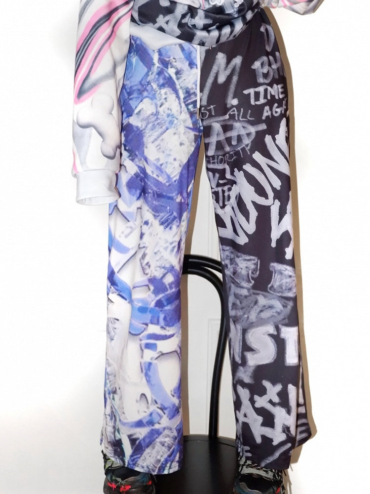 Wide-leg Pants Letter Y2K BlueBlack Print Cut