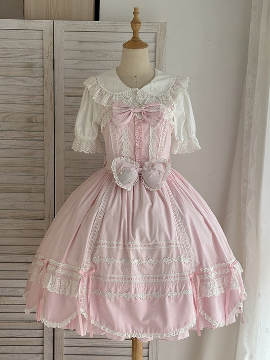 Lolita Old School Pullover Saum Rosa Kleid Besatz Gewellter Rand Rock