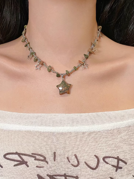 ウェイストランドパンクサンドストーンスターペンダントY2Kネックレス