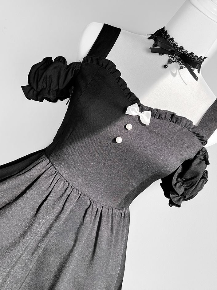 Shoulder Piece Lolita Maid One Set Cutout + Plaid Black Apron