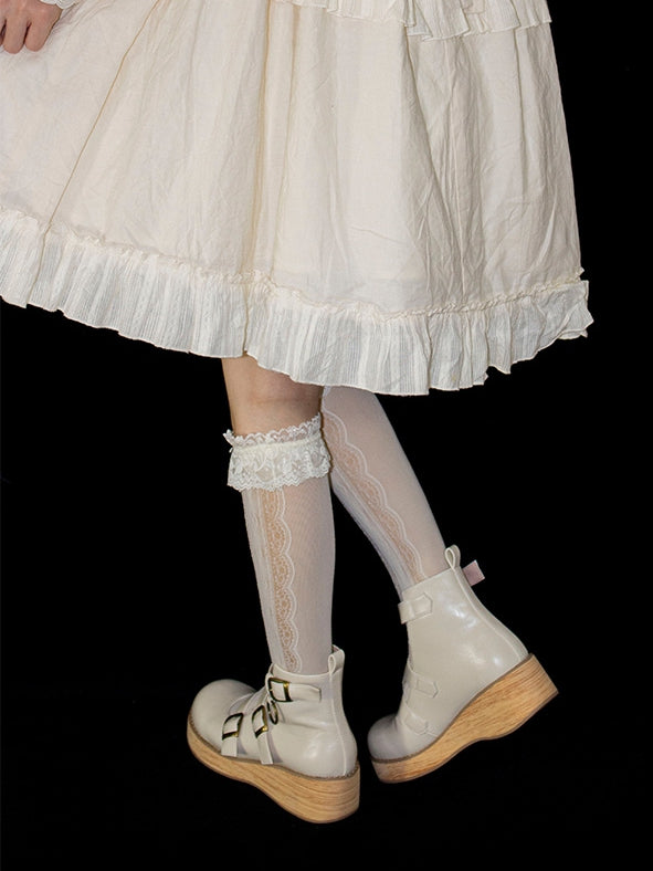 - Platforms Off-white Vintage Round Wood Sole 3 Straps Toe cm Wedge Grain Buckle 3–5