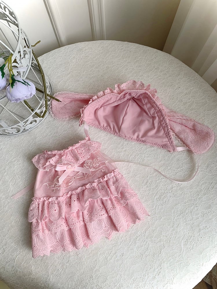 Pink Rosette and Bowknot Dress + Bunny Ears Hat