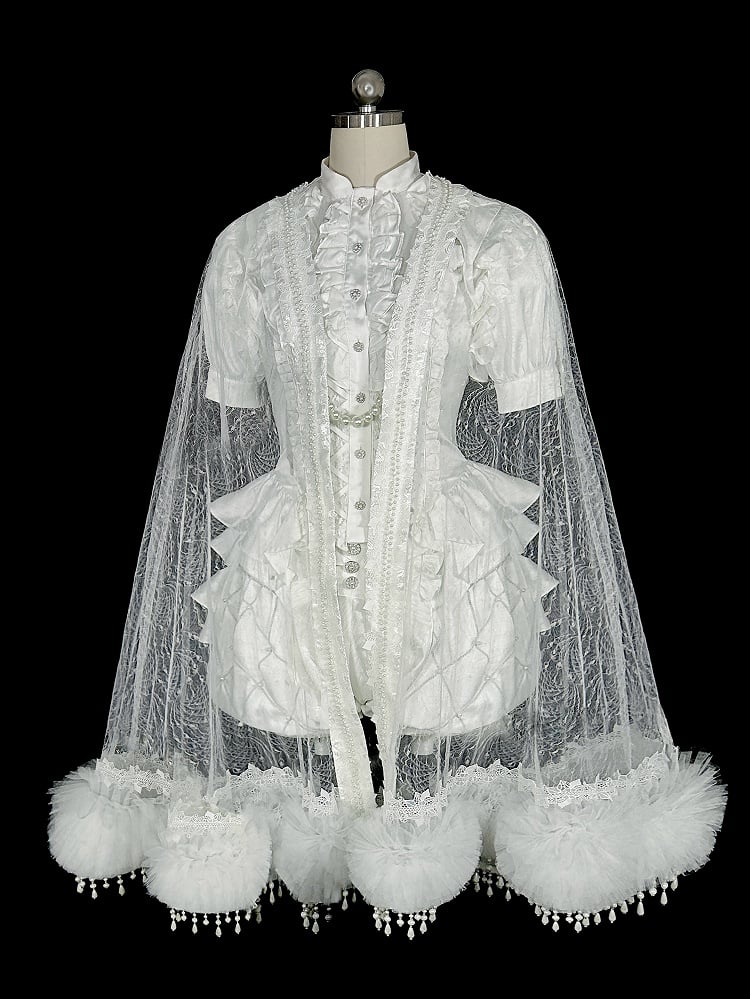 Weiße Shorts Bloomer Shirt All Prince Lolita High - Set Outfit Cape + Taille Full Ouji Kurze Ärmel