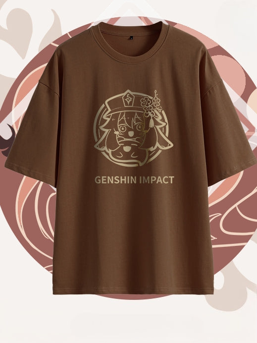 Hu Tao Inspired Brown Graphic T-shirt