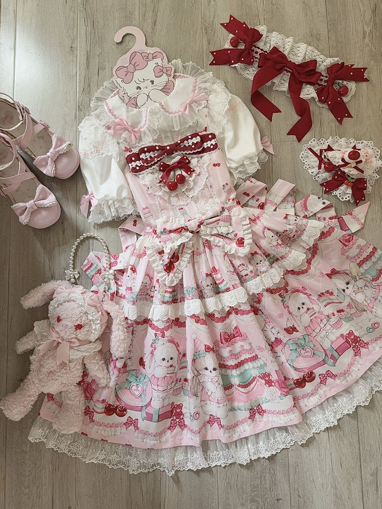 Cakes Dress Sweet Cherry and Print Pink Lolita