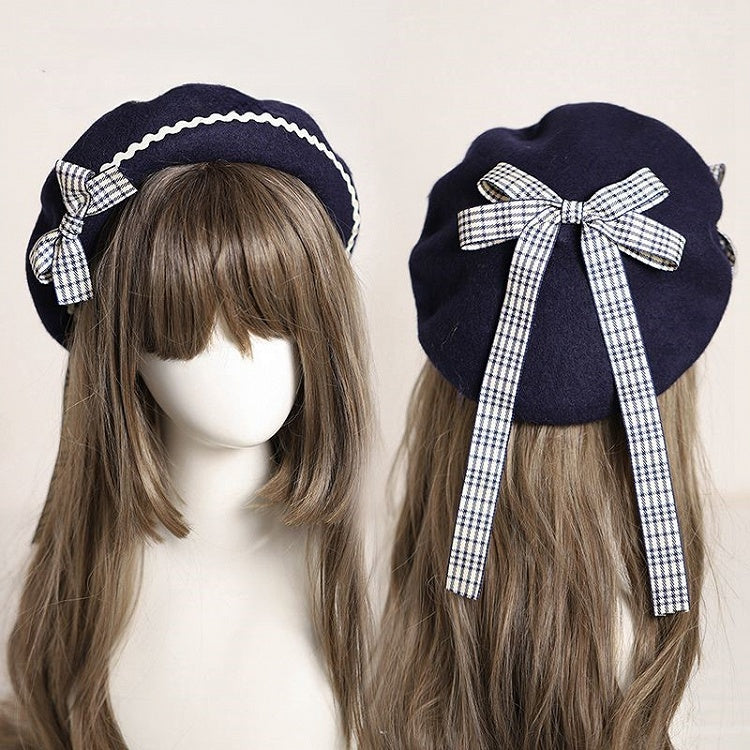 – Bow with Plaid Beret 10 Accents Embellished Options Color