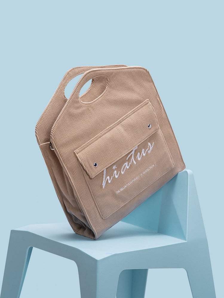 Lightweight With Embroidered Lettering Capacity Brown Corduroy Tote Bag: Large