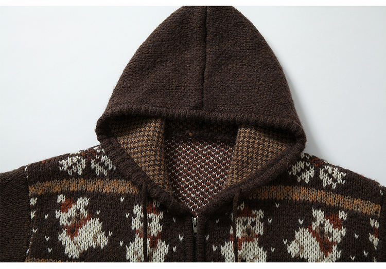 Schwarzbrauner Mohair-Kapuzenpullover