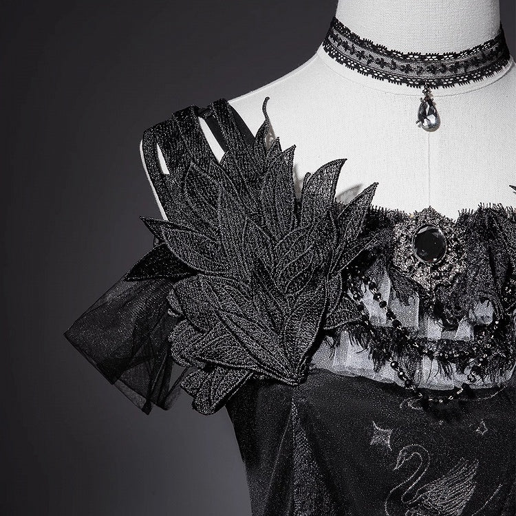 Waist Gothic Shimmer Kuro Black Swan Embroidered Basque Dress