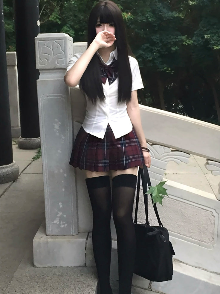 Weiße kurze Uniform im Preppy-Ärmel-Stil, JK-Shirt-Version