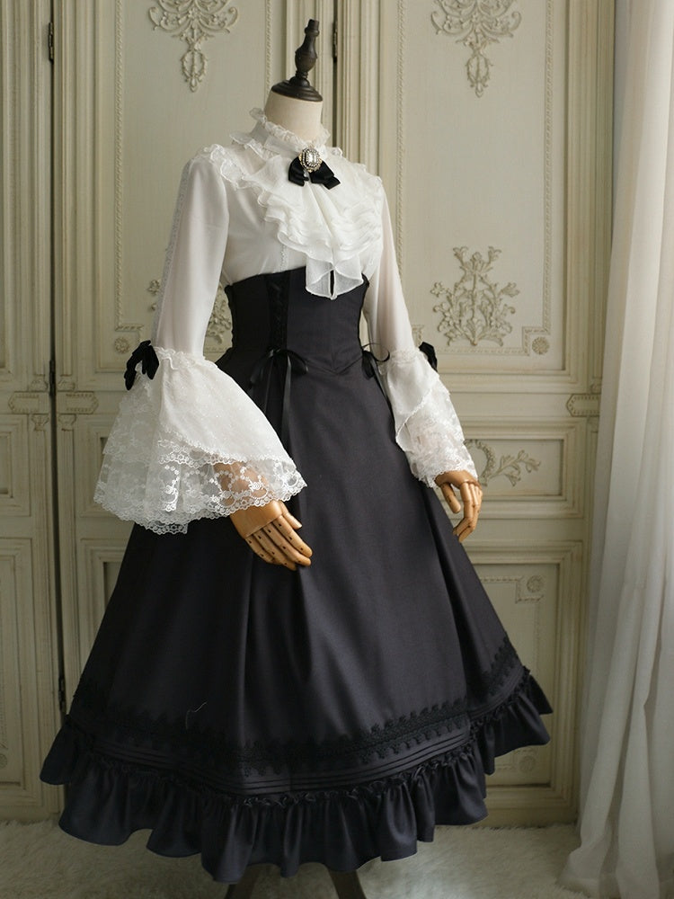 Dark Gray Elegant Boned Corset Belt High Waist Lolita Skirt