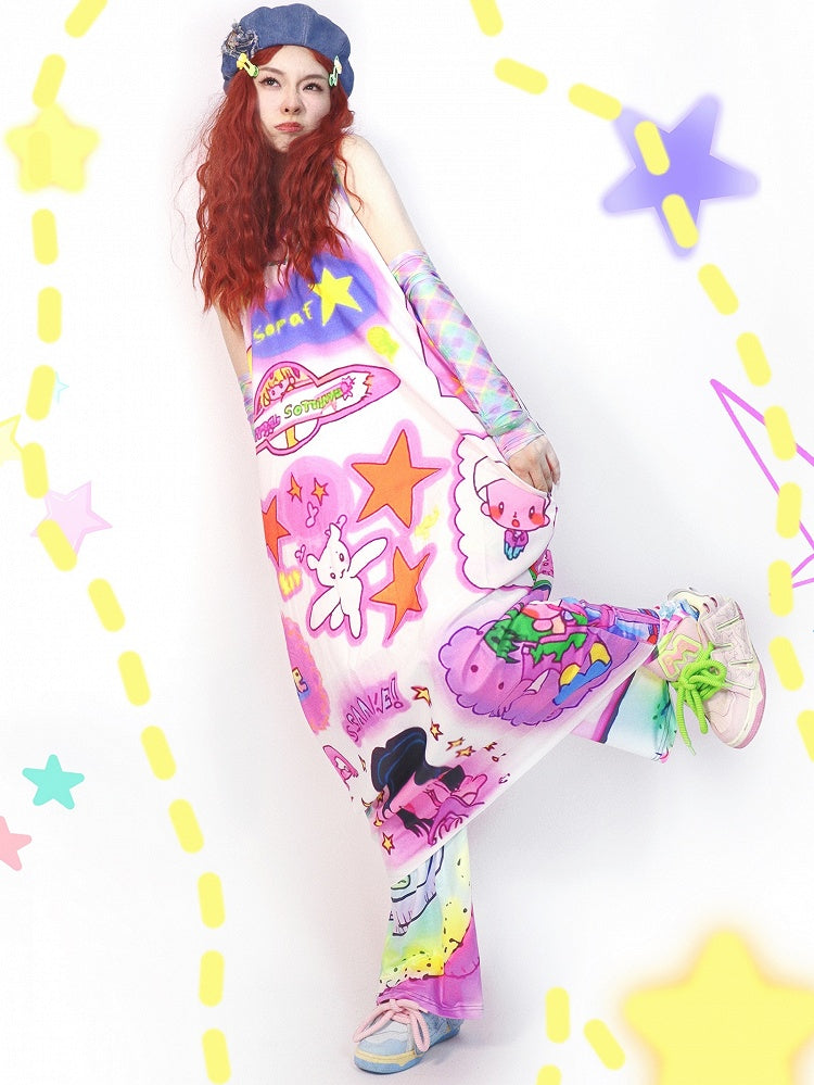 Kleid mit Cartoon-Camisole und buntem Stern-Print