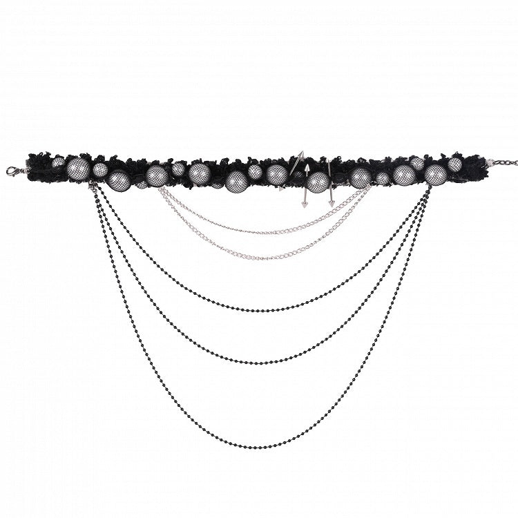 Black Dark Gothic Stud Beaded Pendants Choker