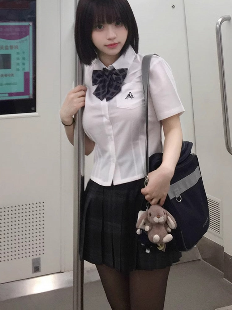 Preppy White Shirt Style Buchstabenstickerei Uniform JK