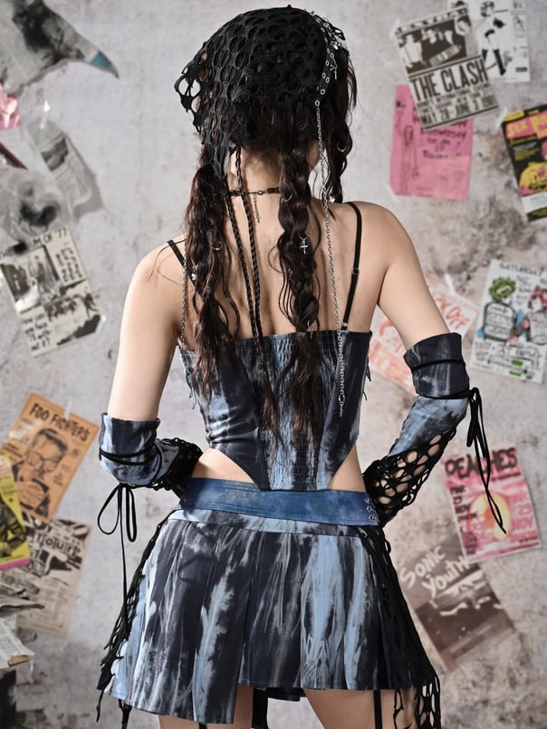 Rock Grunge Lace Boned Neckline Blue Punk Corset Cowl Fairy Style