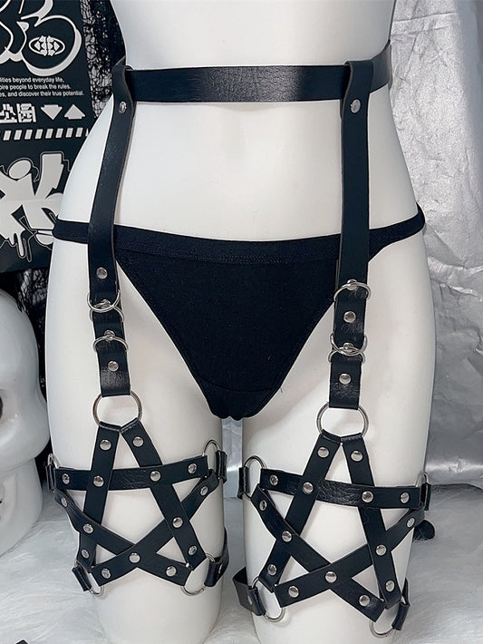 With Black Punk Fashion Gyaru Loop Star Design PU Belt Waist Leg