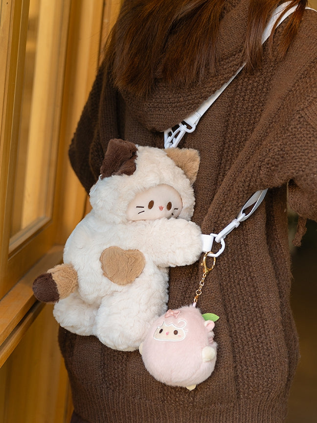 Plush + Options 4 White Backpack/Crossbody Keychain Bag Small/Middle/Large Size Kitty-shaped