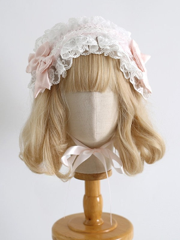 Bowknot Lolita Sweet Pink Hairband Ruffled Orange Details