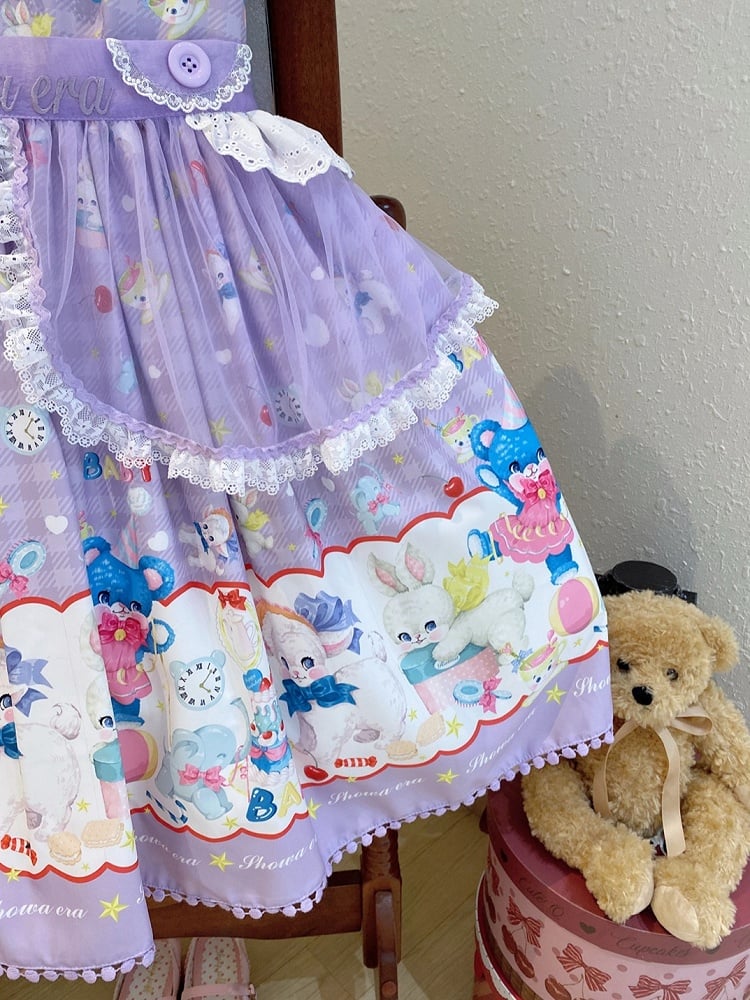 Lamb Clearance-Size L Dress Bear Print Sweet Collar 100CM Lolita and Purple Bust Pan for Peter Short Sleeves