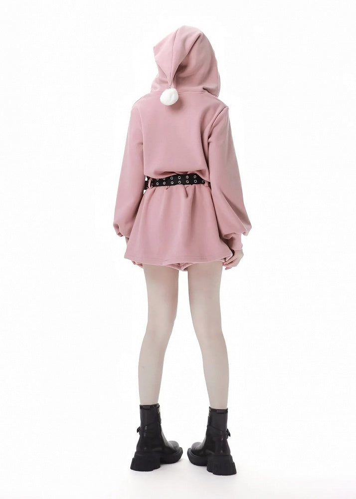 Weihnachtswelpen-Kleid mit rosa Kapuze und rosa Shorts