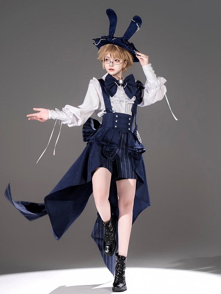 Bunny Blue Theater Ouji Lolita Pattern Shorts Striped Royal