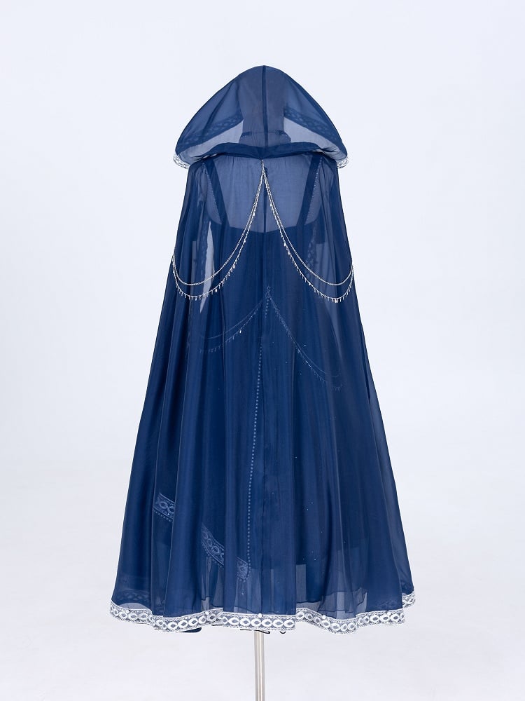 Night + Blue Embroidery Dress Long Dark Butterfly Starry Dreamy