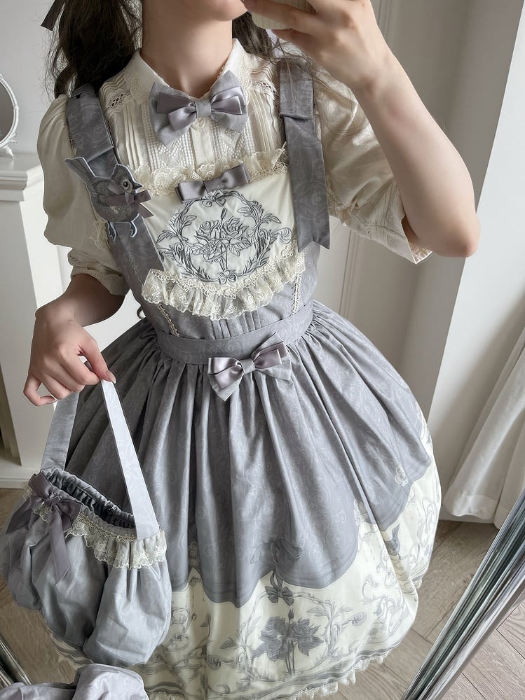 Jumper Titmouse Lolita and Print Gray Floral Skirt