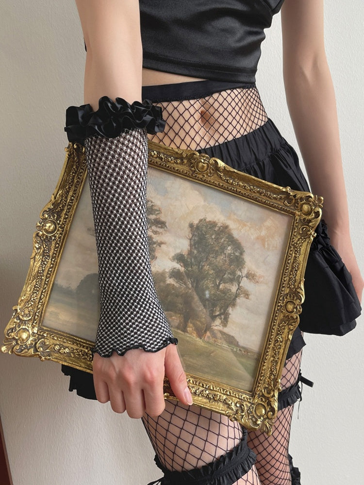 and Sleeves White Black Cuffs Ruffled