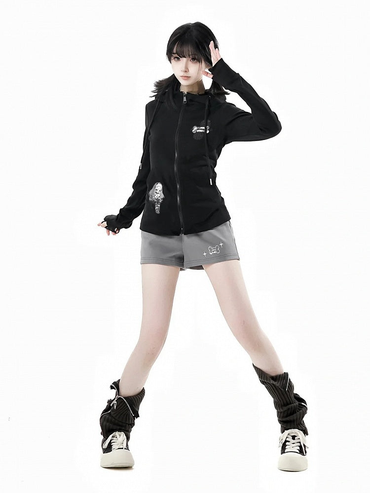 White Bone Embroidered Shorts Stripes Black/Gray/Black