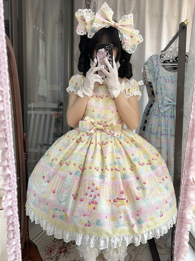 Cherry and Ice Cream Yellow Summer Sweet Lolita Dress