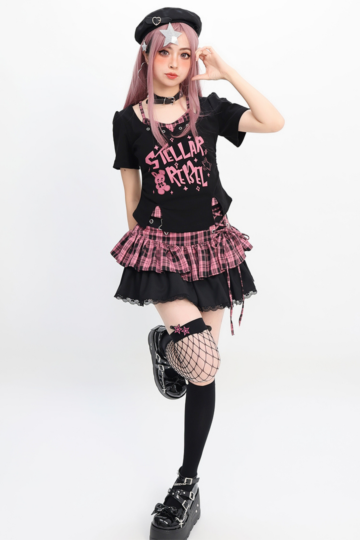 top checked + crop Y2K skirt
