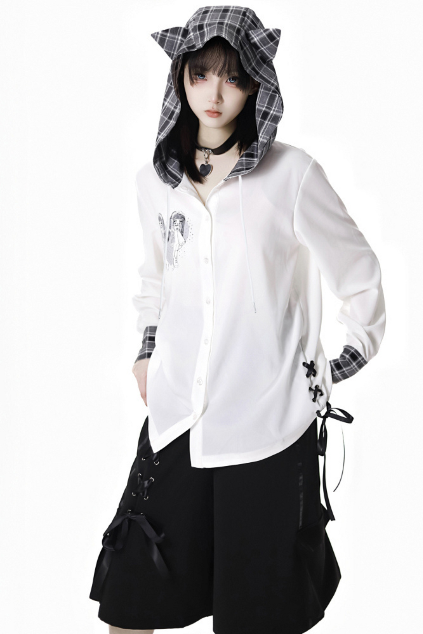 + Half Check Hooded Top Pants Shirt