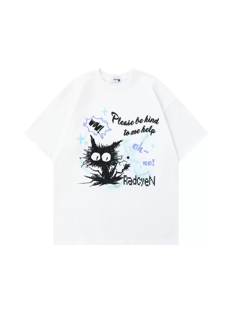T-shirt imprimé chat couleur contrastée dessin animé